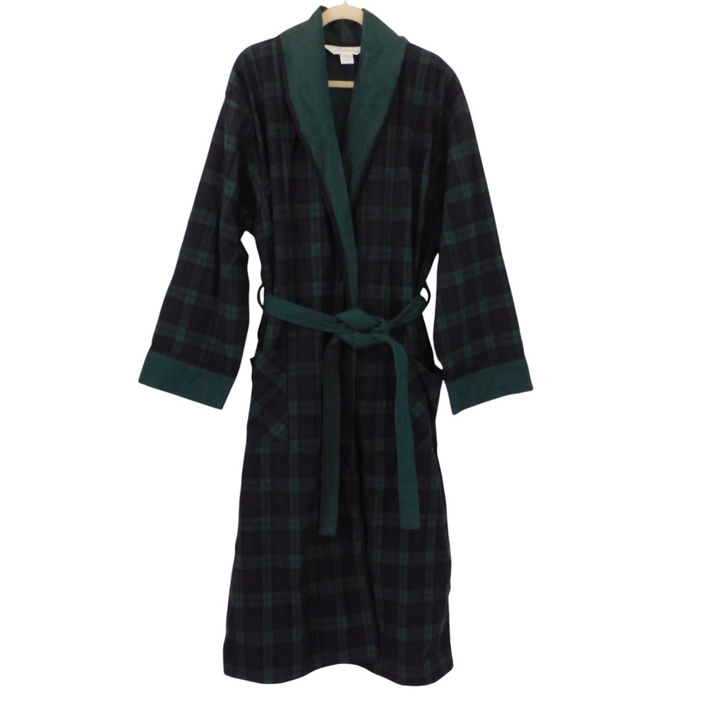 Mens Portuguese Flannel Blackwatch Plaid Robe Double Size Large 2 layers flannel